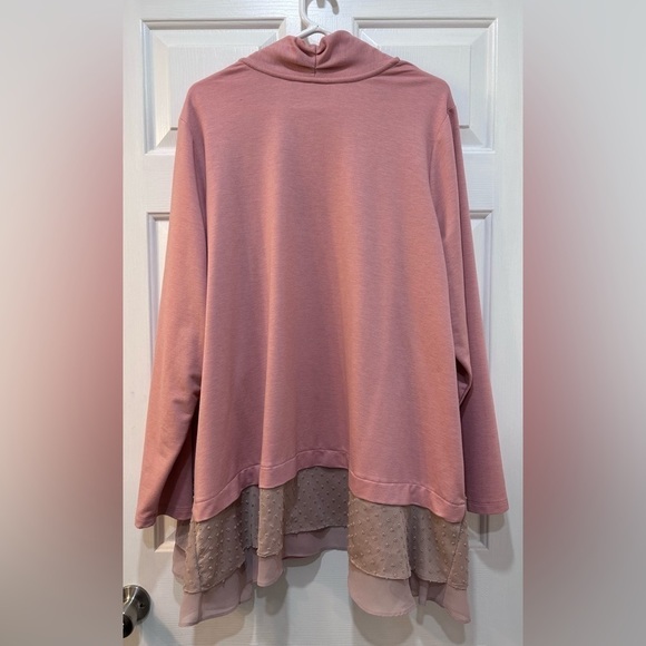 LOGO by Lori Goldstein Lounge Cardigan Swiss Dot Chiffon Hem Women Sz 3X - Picture 2 of 8